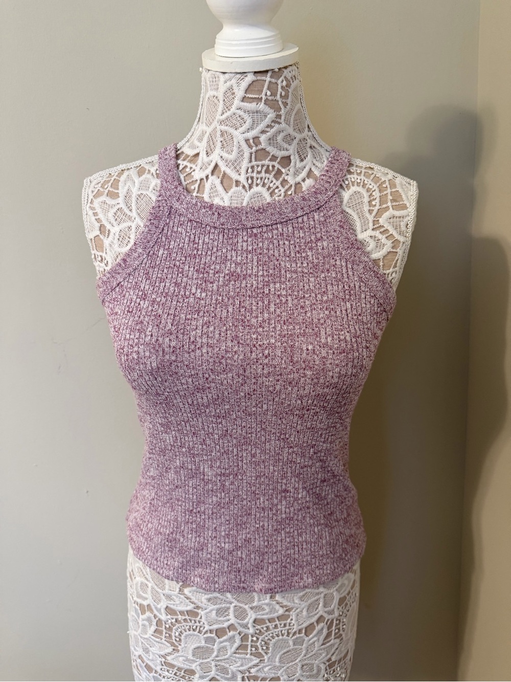 Anthropologie Heathered Mauve Ribbed Halter Tank